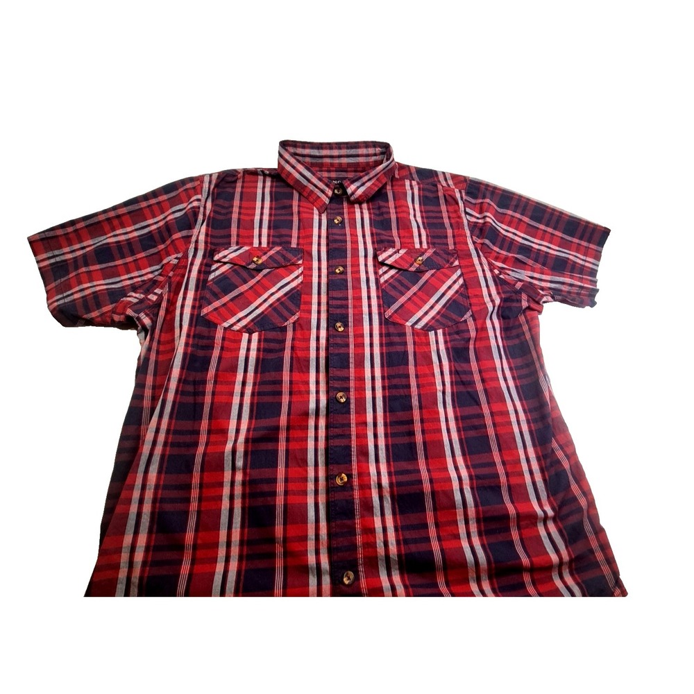 Lincoln Outfitters Plaid Short Sleeve Shirt Men's 2XL‎ Button-Up Red White Blue
